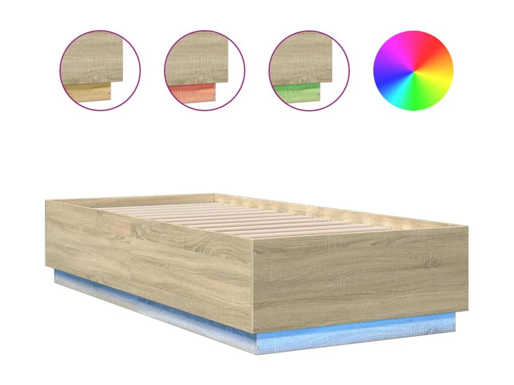 Cadre de lit avec Elarivaères LED chêne 100x200 TVCX97305