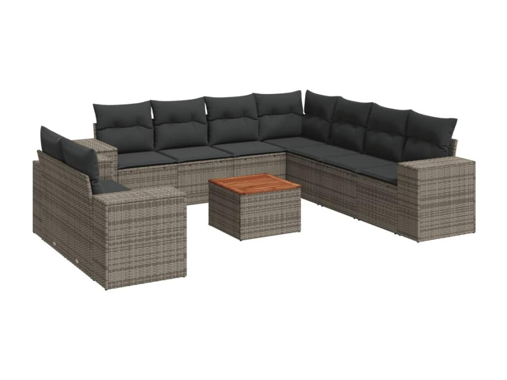 Salon de jardin avec coussins 10 pcs gris résine tressée ISLT63410