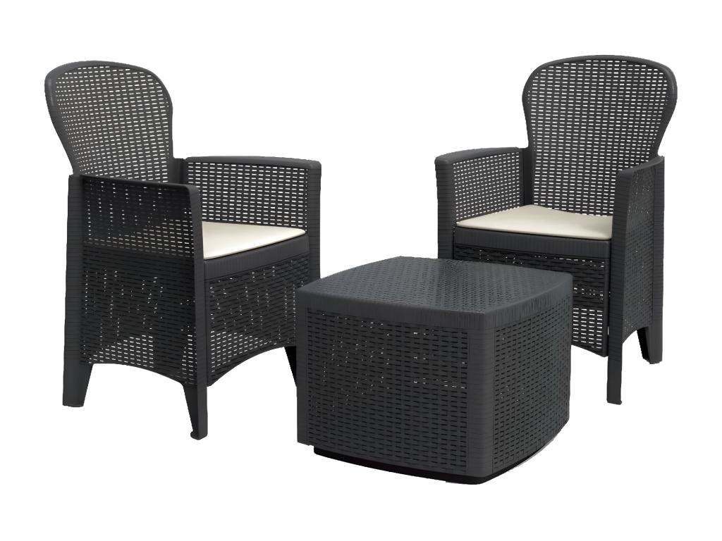 Ensemble salon d'extérieur Boisona Salon de jardin composé de 2 fauteuils et 1 table conteneur Salon effet rotin Made in Italy Anthracite XHWF97350
