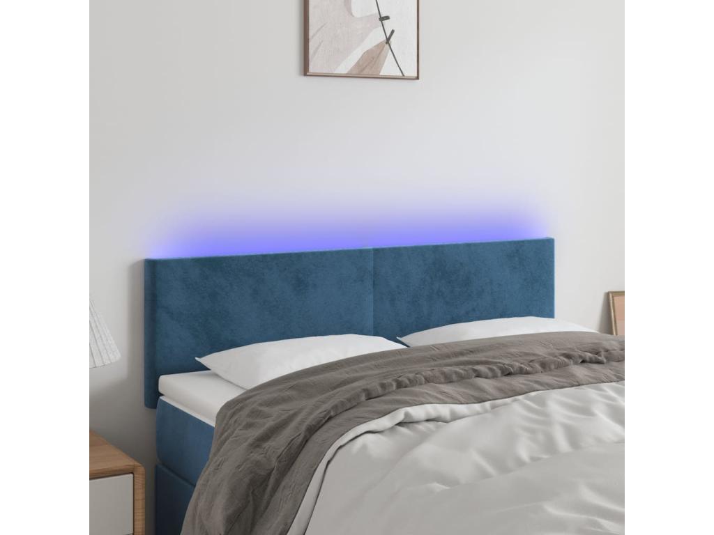 Tête de lit à LED Bleu foncé 144x5x78/88 cm Velours EQMH55365