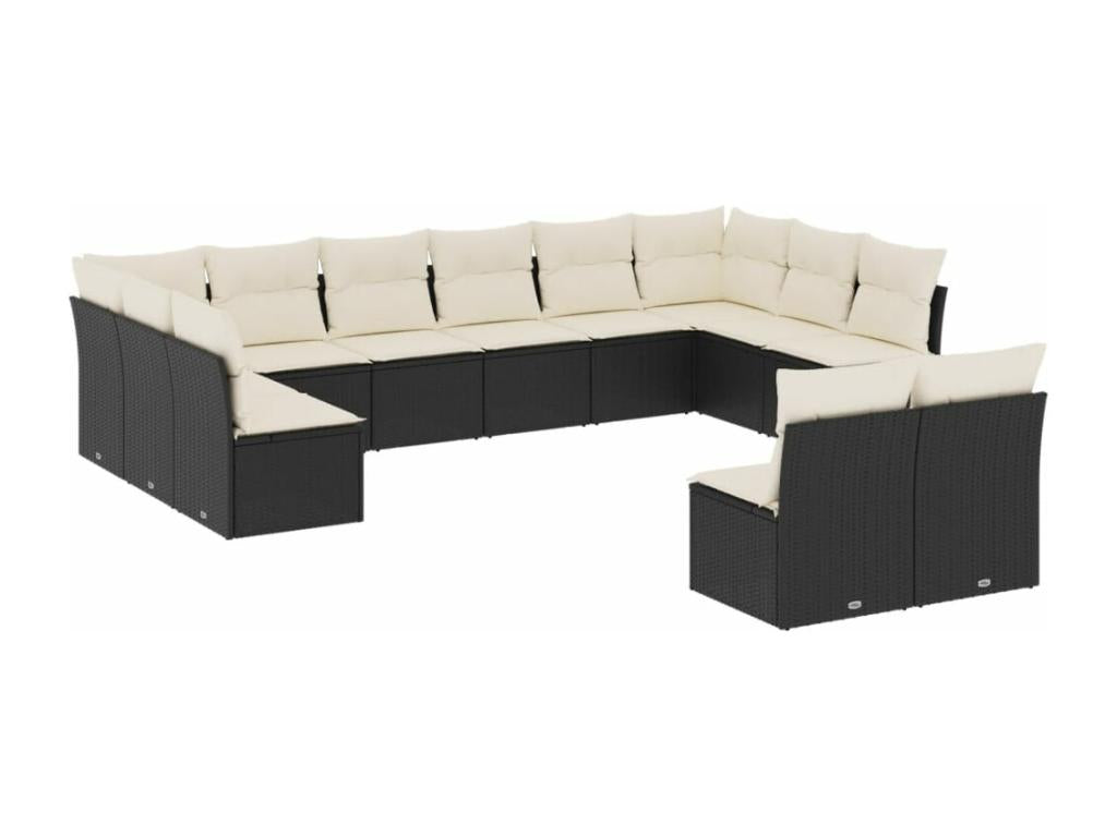 Salon de jardin 12 pièces avec coussins noir résine tressée ZGHY37667