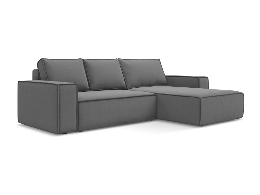 Canapé d'angle 3 places droit convertible en velours - gris - Boisona NTFO43887