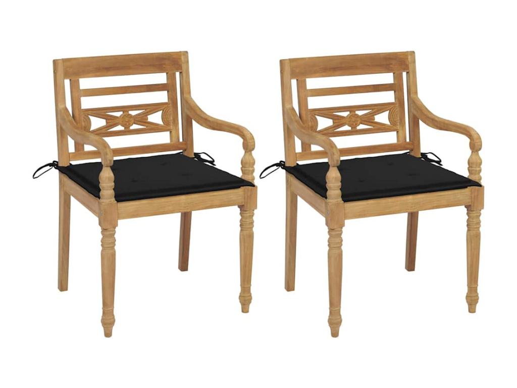 Chaises Boisona lot de 2 et coussins noirs Bois de teck massif SFEV84048