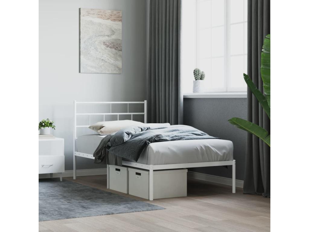 Cadre de lit métal avec tête de lit blanc 90x200 cm AZIP49588