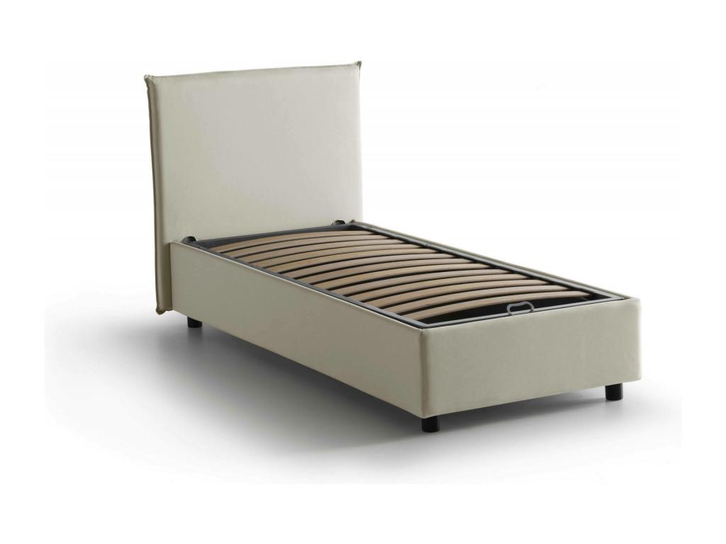 Lit simple Boisona Lit coffre avec revêtement en tissu Made in Italy Ouverture latérale adaptée pour matelas 80x190 cm Beige ZMOP02515