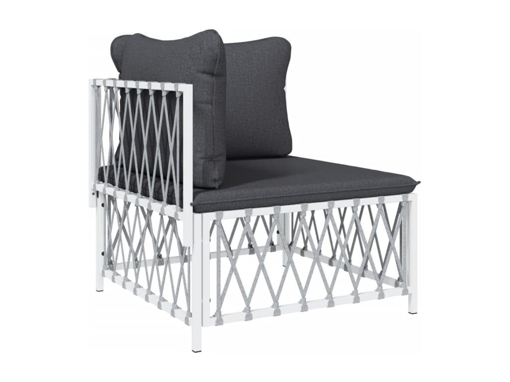 Salon de jardin avec coussins 3 pièces blanc acier BVMB07678