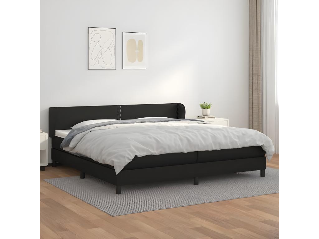Sommier à Boisona de lit avec matelas Noir 200x200 Similicuir HAGO64326