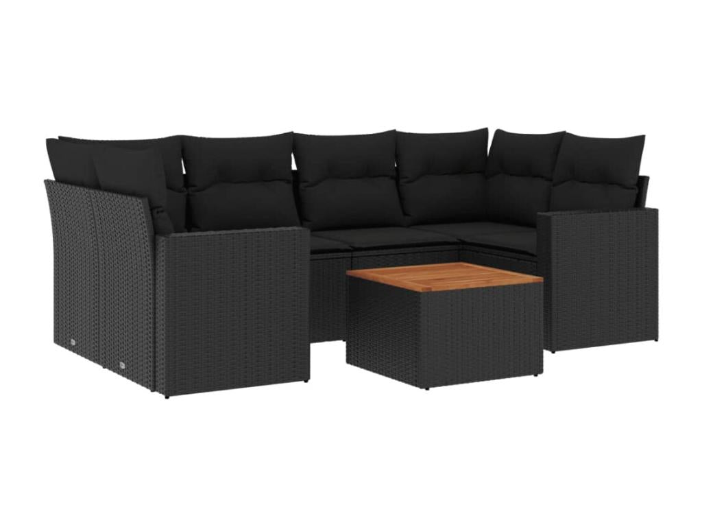 Salon de jardin 7 pcs avec coussins noir résine tressée SYTB83197