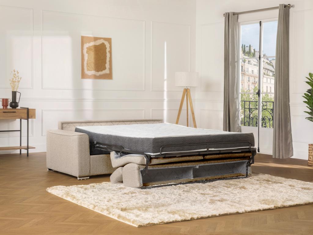 Canapé 4 places convertible express en tissu beige - couchage 160 cm - Matelas 18 cm Boisona PSQI73035