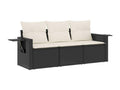 Salon de jardin 3 pcs avec coussins noir résine tressée HMED70713