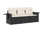 Salon de jardin 3 pcs avec coussins noir résine tressée HMED70713