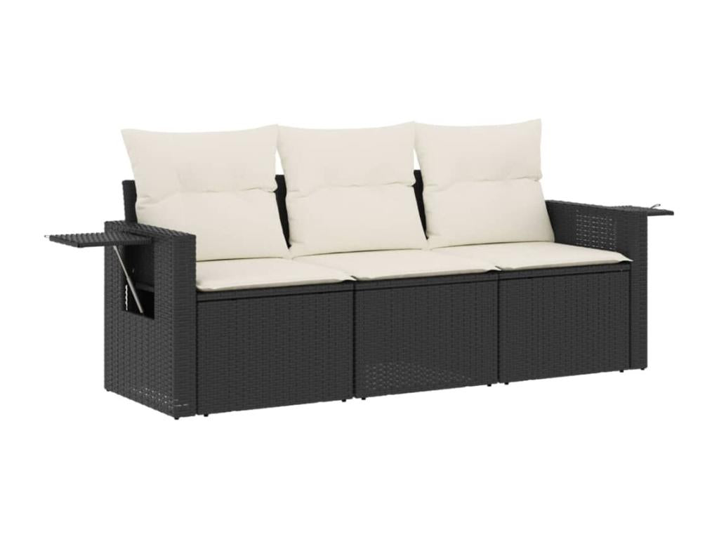 Salon de jardin 3 pcs avec coussins noir résine tressée HMED70713
