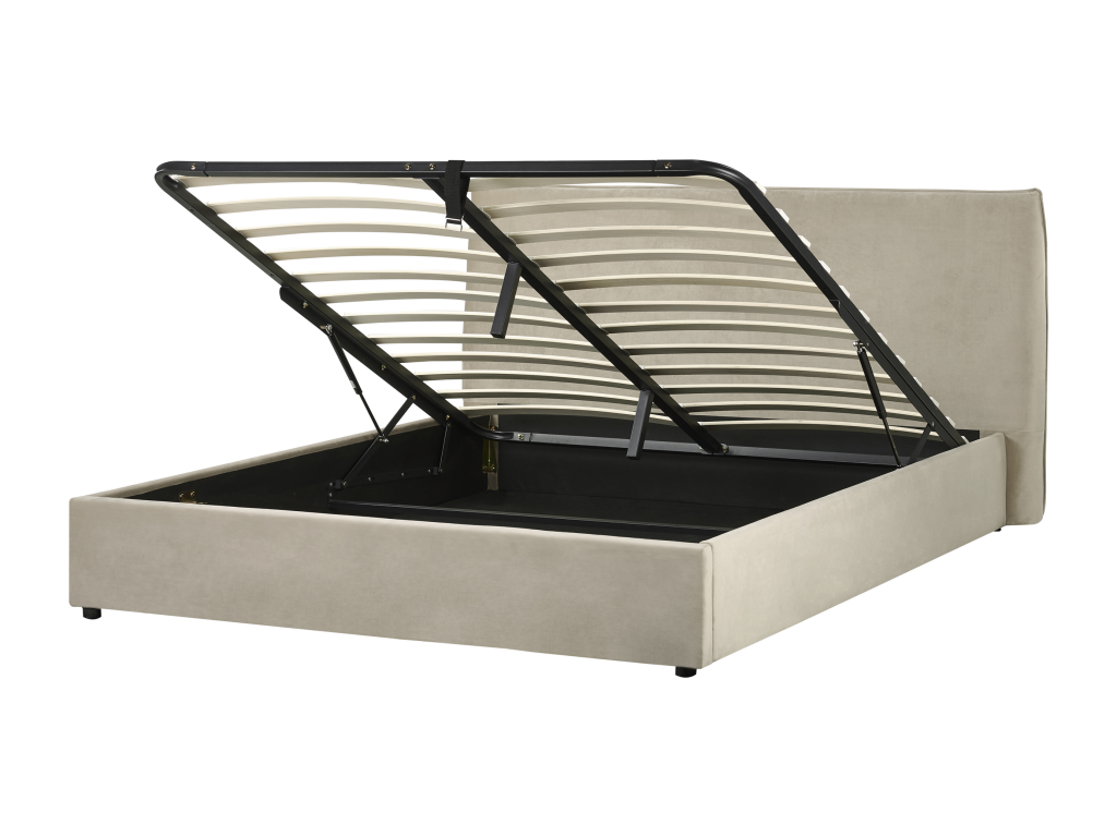 Lit en velours beige, 160 x 200 cm