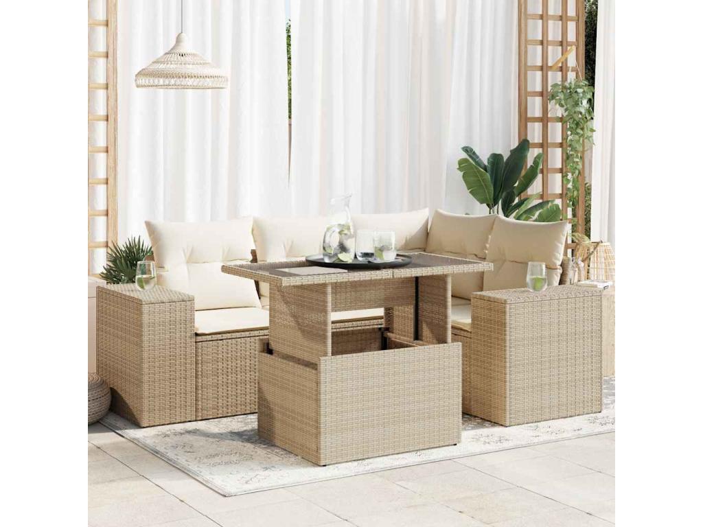 Salon de jardin avec coussins 5 pièces beige résine tressée SWDL81377