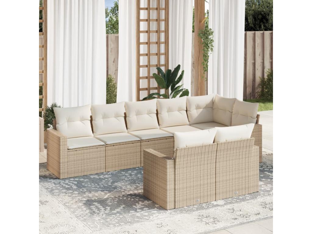 Ensemble de mobilier de jardin en résine tressée beige - dlz1766581914552