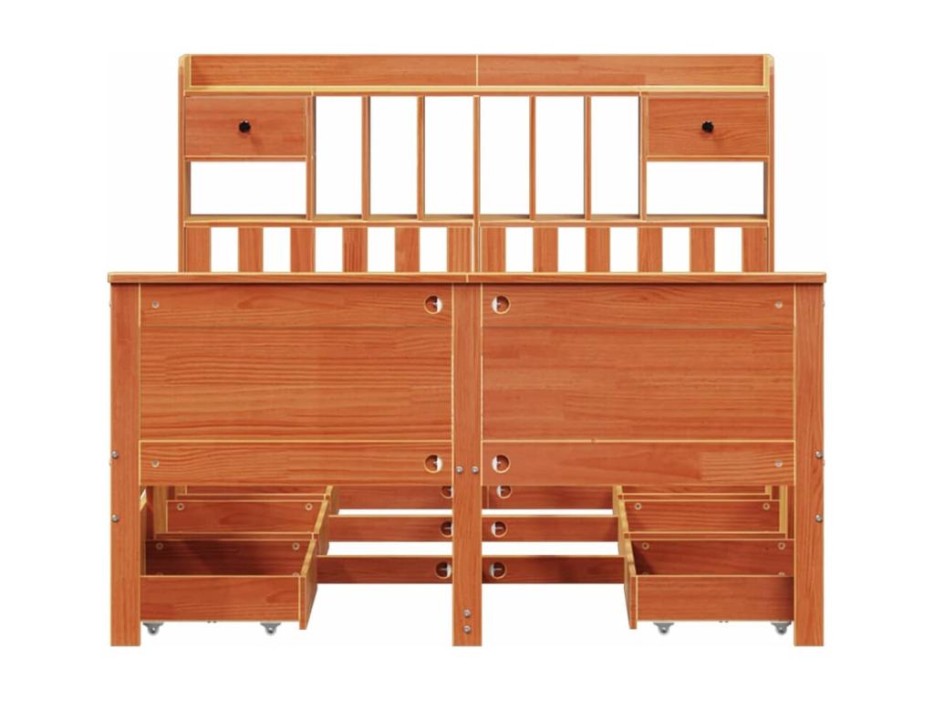 Lit bibliothèque sans matelas cire marron 140x190 cm pin massif QANP76272