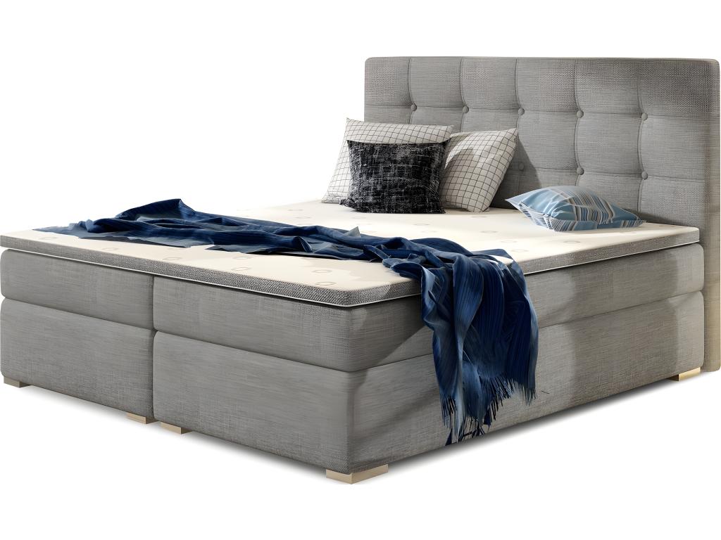 Ensemble boxspring complet tête de lit sommiers matelas surmatelas Boisona - tissu luxe gris - 140x200 cm NDOX13511