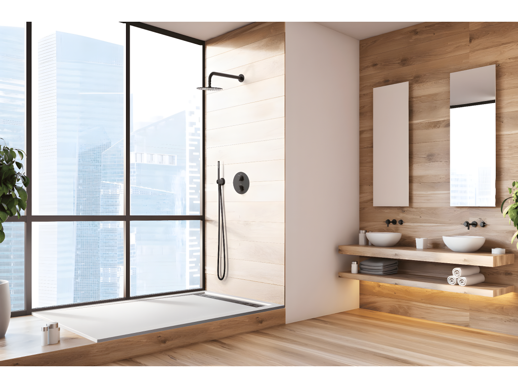 Receveur de douche 80x115 cm avec grille latérale Boisona noir en résine synthétique et poudre de marbre avec drain ZNJI11502