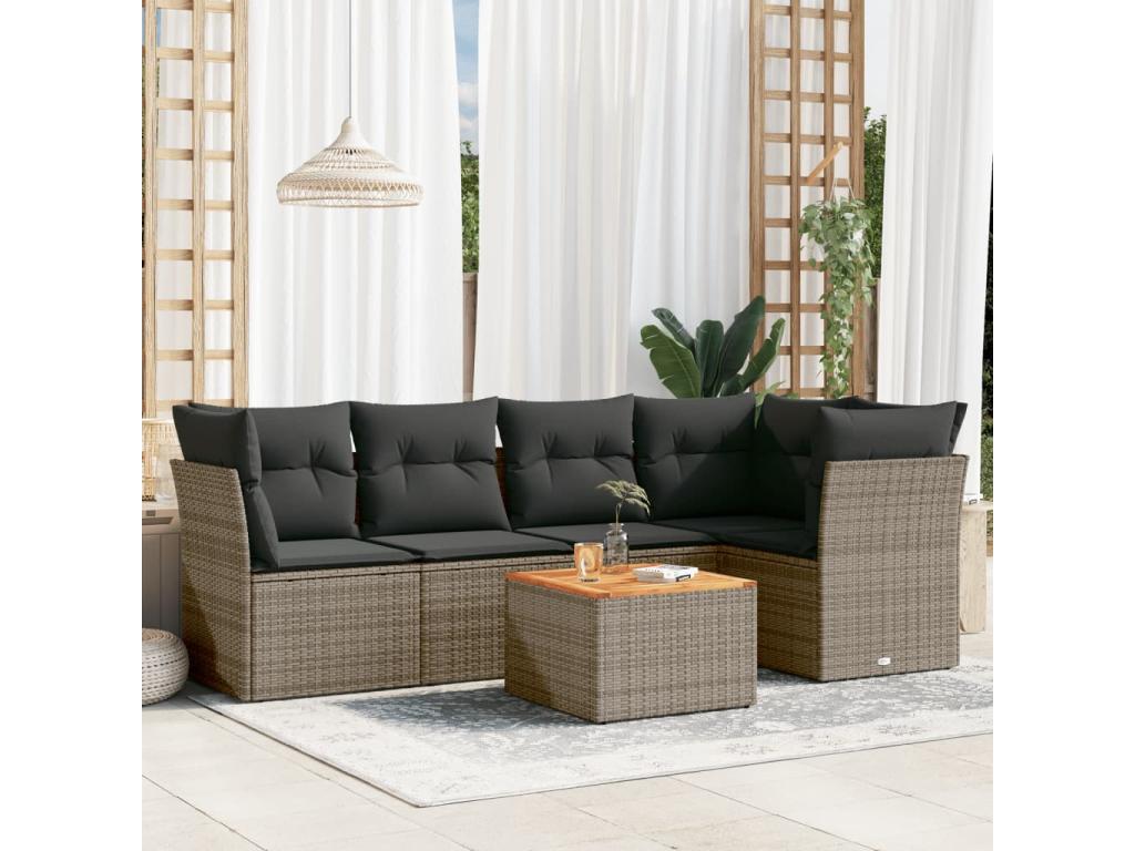 Salon de jardin 6 pièces avec coussins gris résine tressée YHGI36553