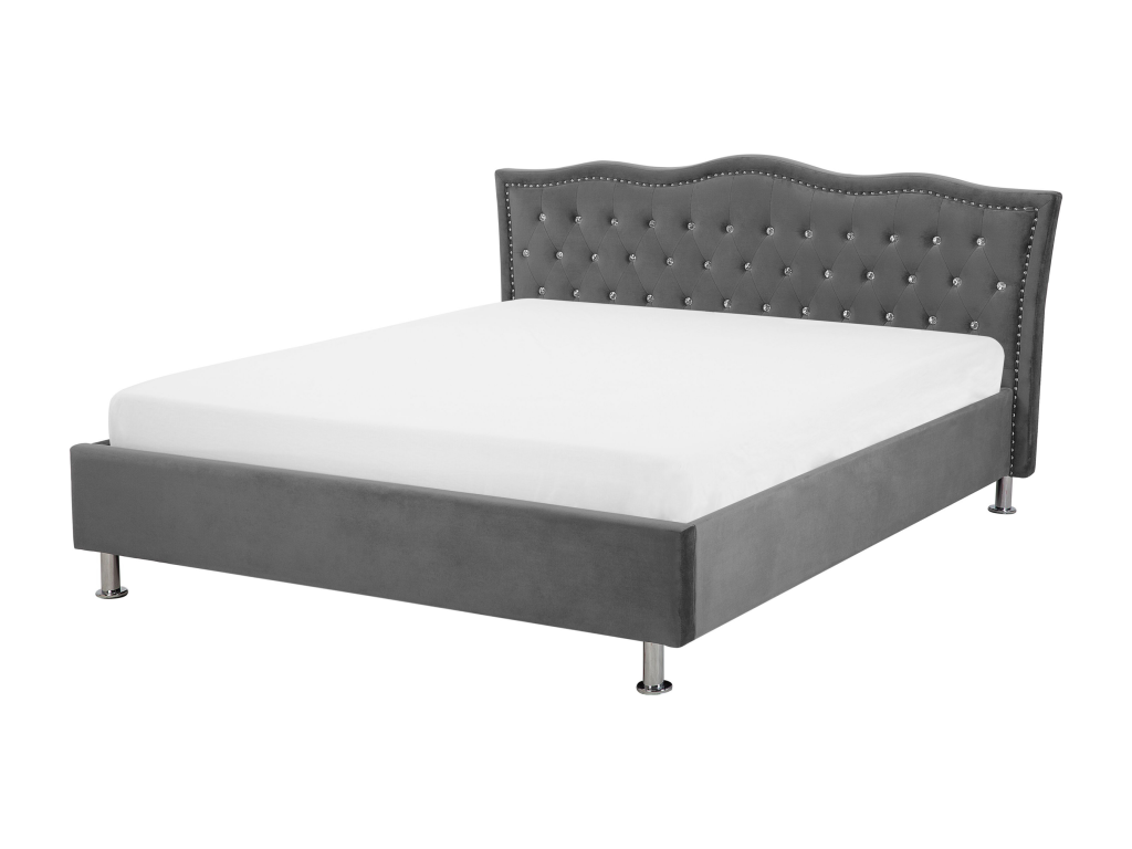 Lit en velours gris, 140 x 200 cm - dlz1766582095070