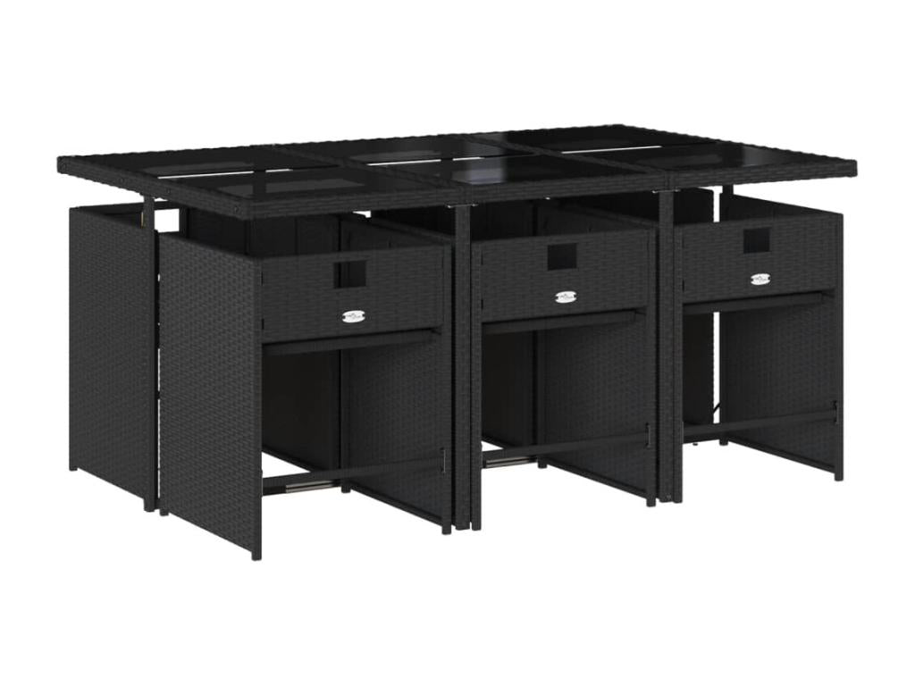 Ensemble à manger de jardin coussins 7 pièces Noir Résine tressée XMFR47503