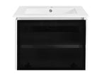 Meuble de salle de bain suspendu avec LED et porte vitrée abattante - vasque en céramique - Blanc / Noir DKNY50904
