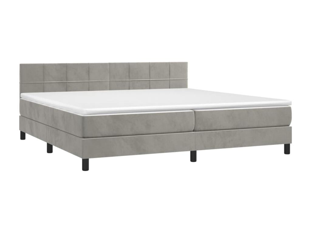 Sommier tapissier matelas et LED Gris clair 200x200 cm Velours JPWA58368
