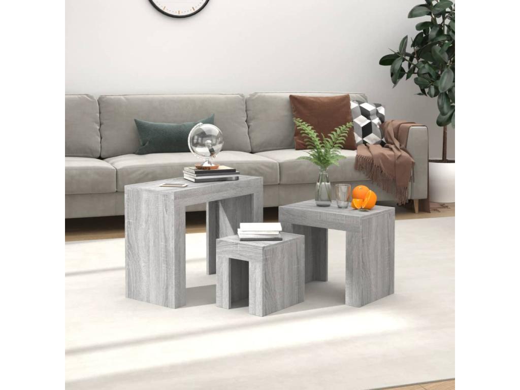 Tables basses gigognes 3 pcs Boisona gris bois d'ingénierie JUMW85885