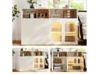 Buffet avec 2 portes vitrées et 2 portes magnétiques et 2 niches - LEDs - 140x35x90 cm - Bois MDF - pour salon cuisine - Blanc LGMV60147