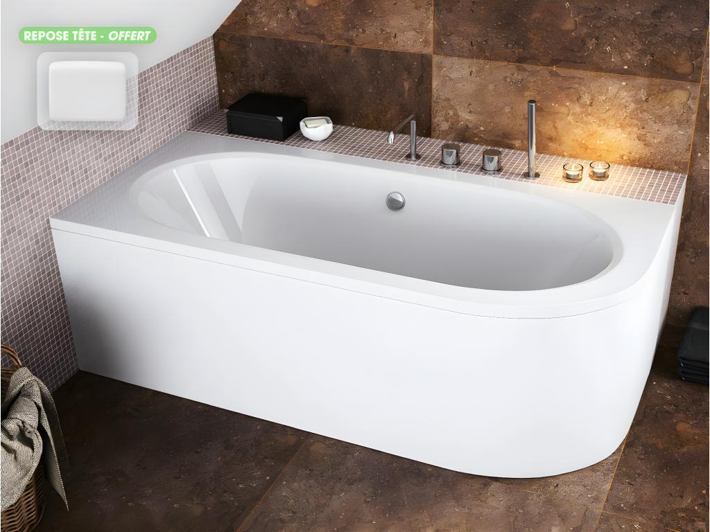 Baignoire d'angle - avec tablier blanc et repos tête offert - Boisona - 150x75 cm - Gauche FDWL48383