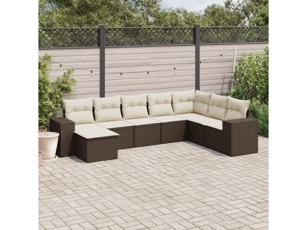 Salon de jardin 8 pièces avec coussins marron résine tressée WDEJ80323