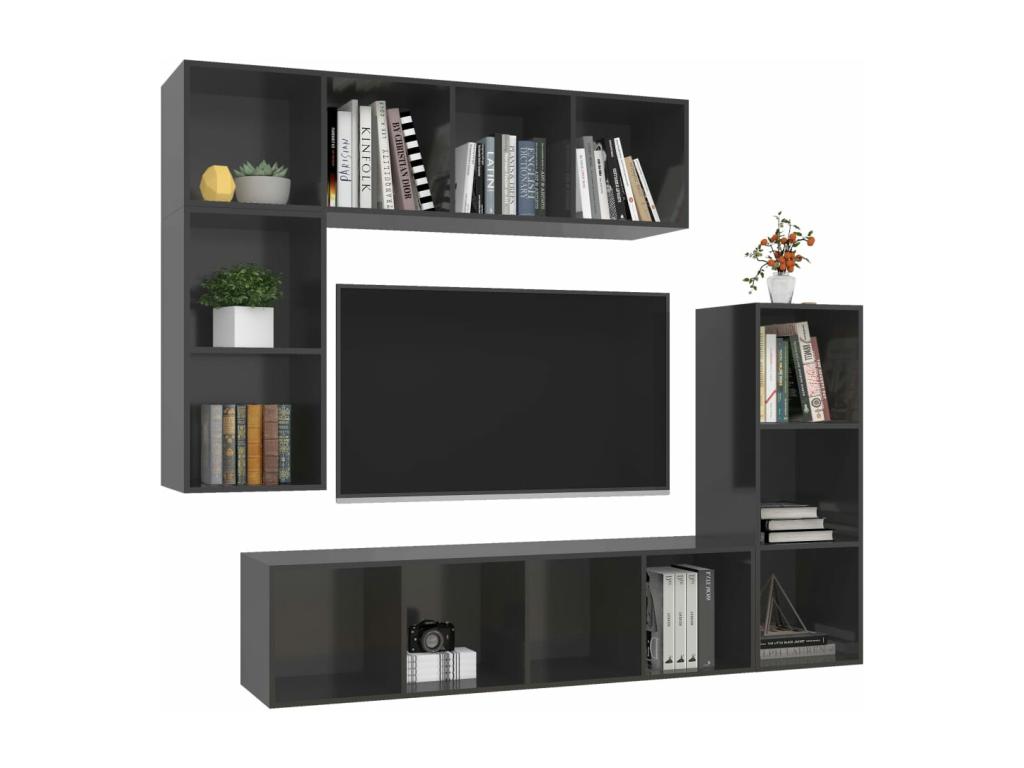 Ensemble de meubles TV 4 pcs Gris brillant Bois d'ingénierie JEMX21062