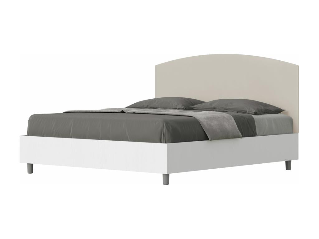 Lit avec sommier 160x190 structure frêne blanc tête de lit similicuir Boisona IXCD15154
