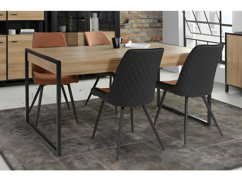 Table 166 cm 2 tiroirs décor bois chêne et pieds métal noir mat - MODE PBVU68559
