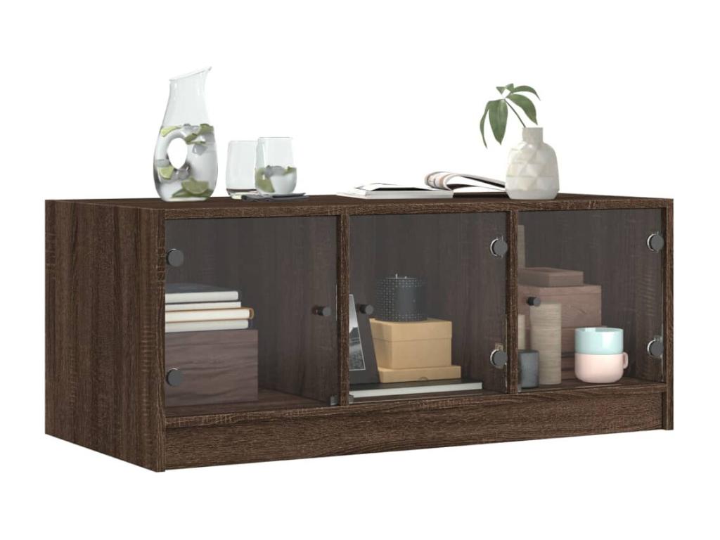 Table basse avec portes en verre chêne marron 102x50x42 cm XFBD69947