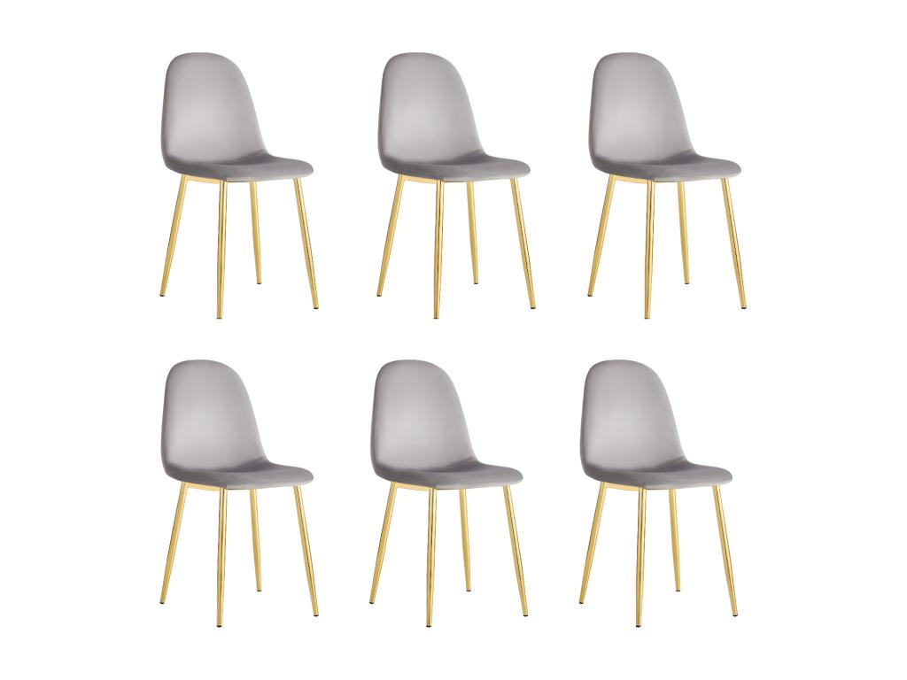 Lot de 6 chaises en velours gris pieds doré - SCANDINAVE ONVZ53617