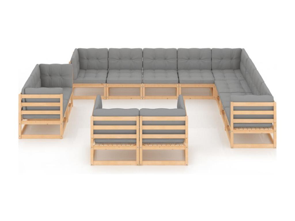 Salon de jardin 12 pcs avec coussins Bois de pin massif NUQX13145