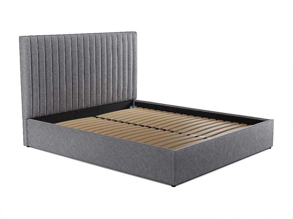 Lit coffre 140x190 cm avec tête de lit coutures verticales - Tissu - Gris - Boisona TTJX33848