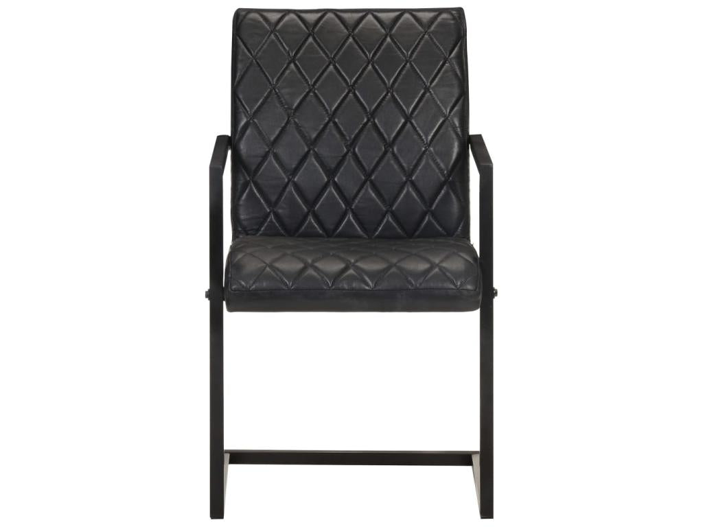 Chaises de salle à manger cantilever 2 pcs Noir Cuir véritable 2 MQXB07290