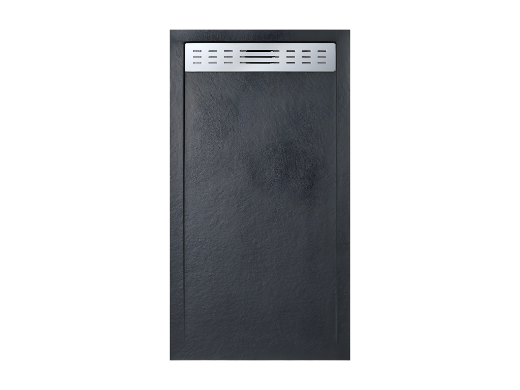 Receveur de douche 80x115 cm avec grille latérale Boisona noir en résine synthétique et poudre de marbre avec drain ZNJI11502