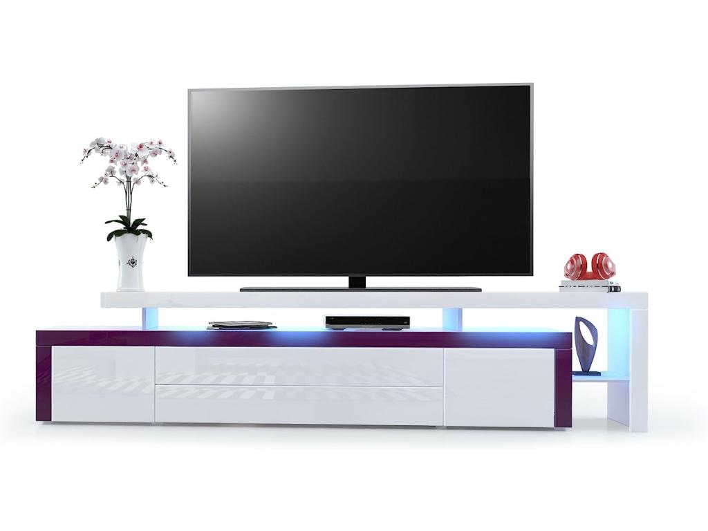 Meuble TV Blanc Brillant Et Bordure Mûre LED Rgb lxhxp 227x52x35 Cm IDVQ01447