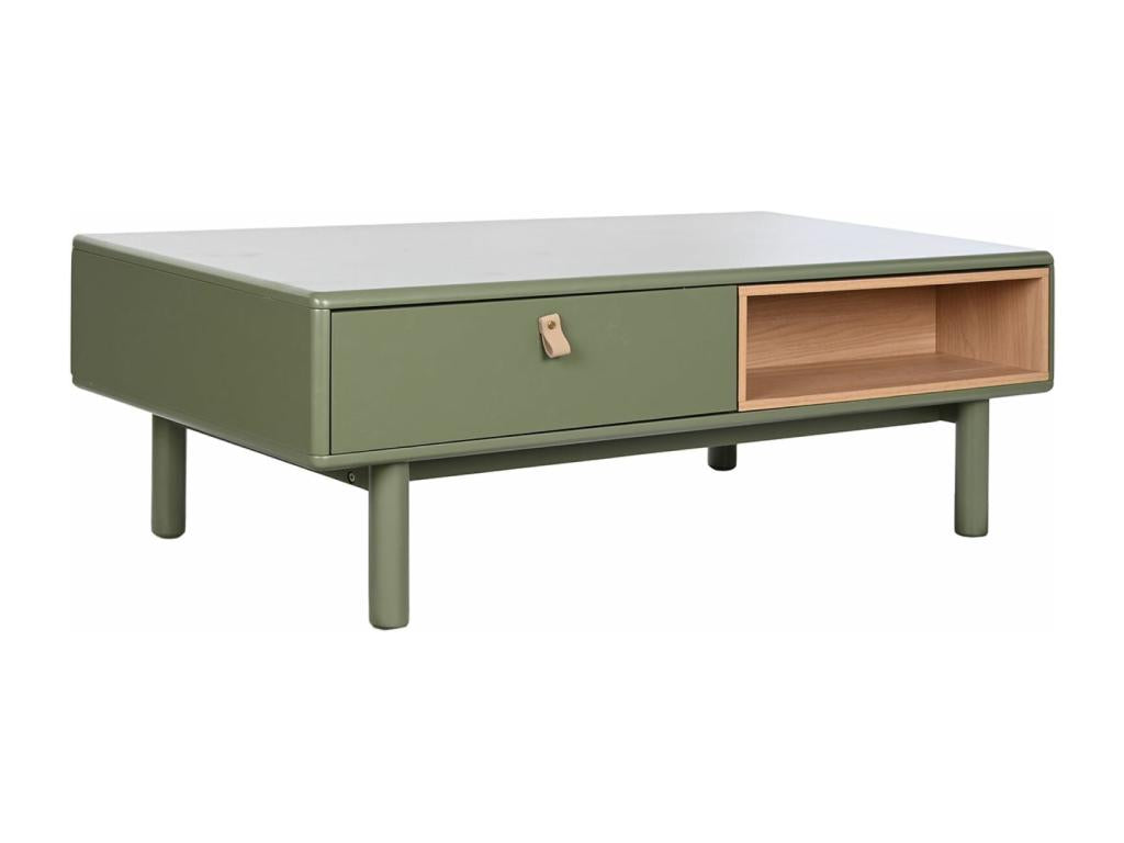 Table basse table de salon rectangulaire avec 2 tiroirs en bois naturel et PU vert - longueur 120 x profondeur 60 x Hauteur 40 cm YNQC33341