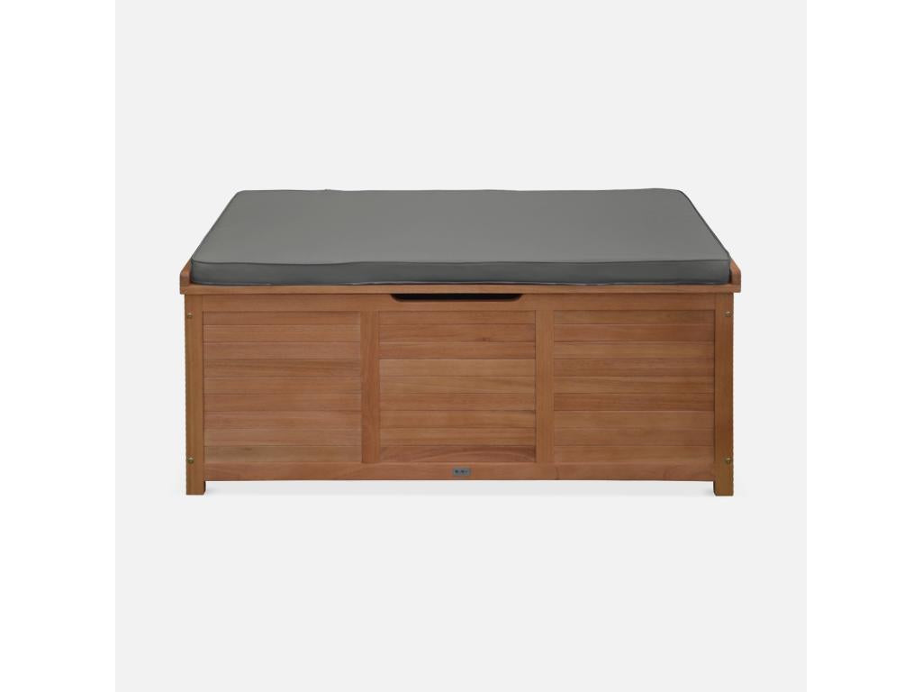Coffre de jardin en bois 200L - Caja gris- 125x60cm rangement coussins avec 2 vérins et poignées PNSW64681
