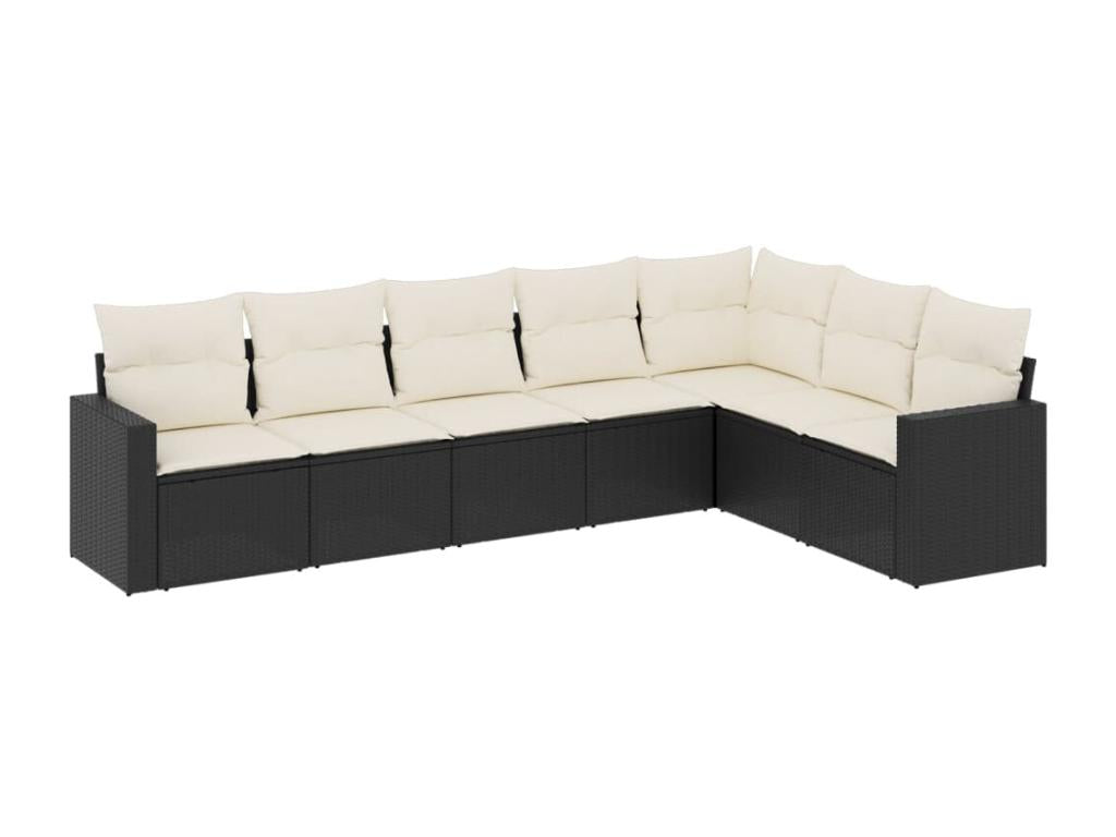 Salon de jardin 7 pcs avec coussins noir résine tressée MHCW71520