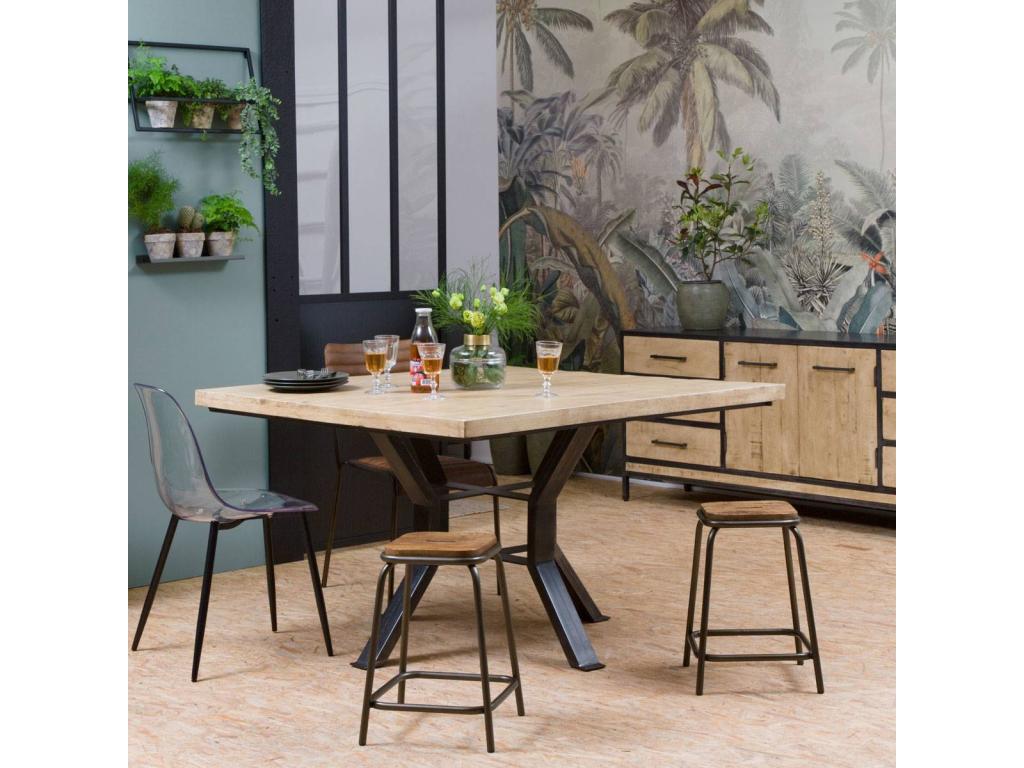 Table à manger carrée en bois de manguier et métal Ci-contre RRDT65286