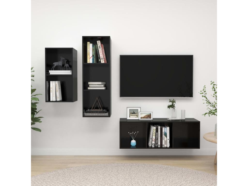 Ensemble de meubles TV 3 pcs Noir brillant Bois d'ingénierie YTXG17325