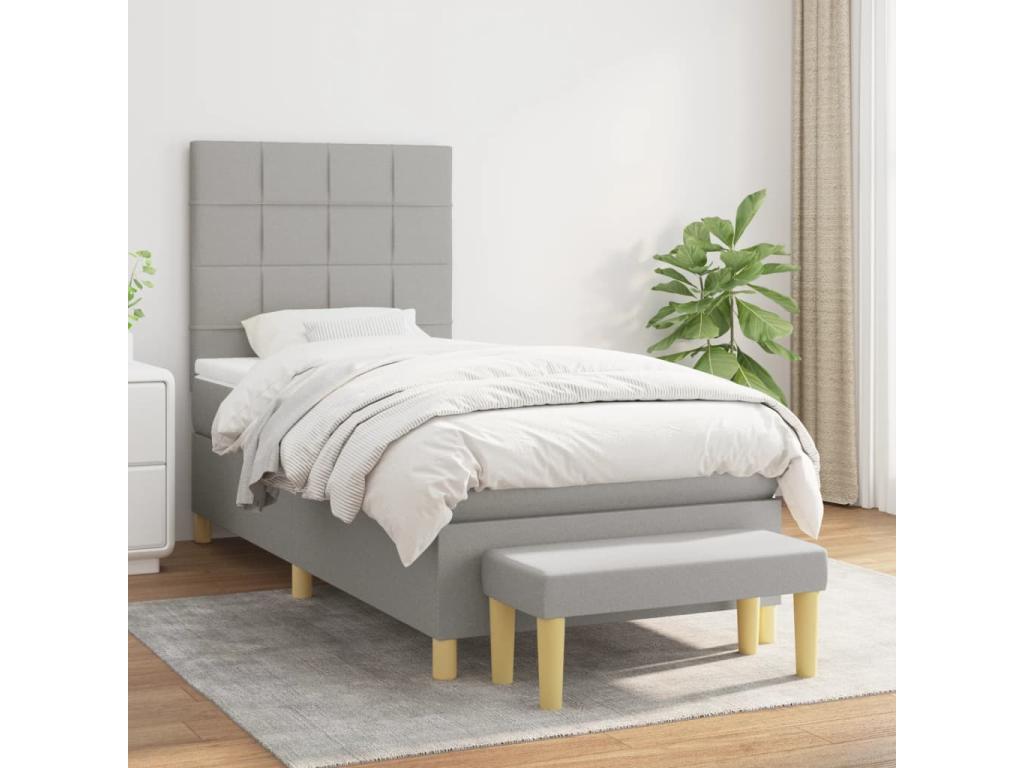 Sommier à Boisona de lit avec matelas Gris clair 90x200 cm Tissu FYSO87772