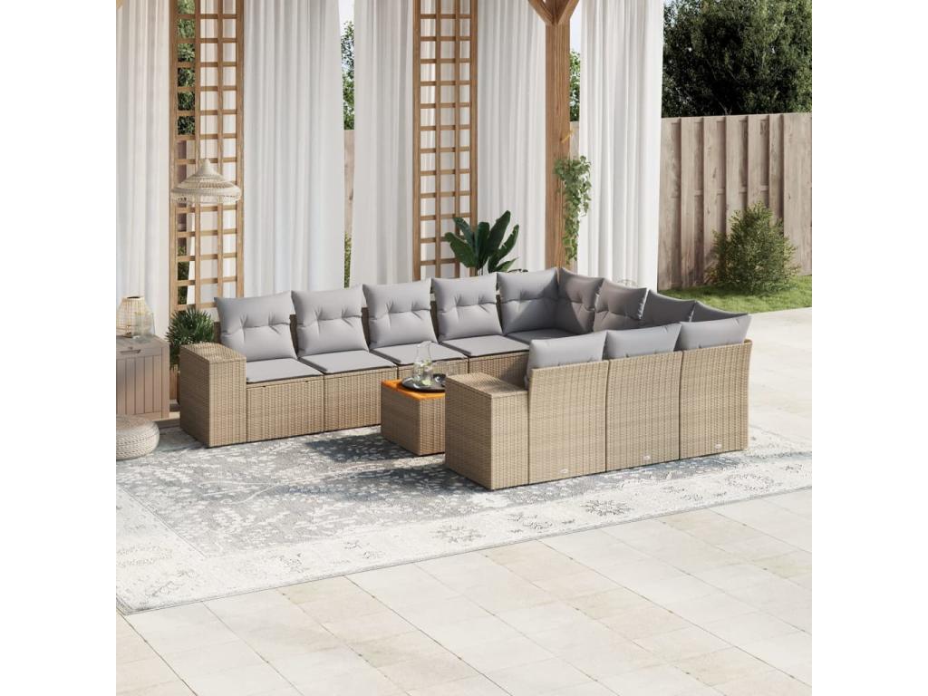 Ensemble de mobilier de jardin en résine tressée beige - dlz1766582546305