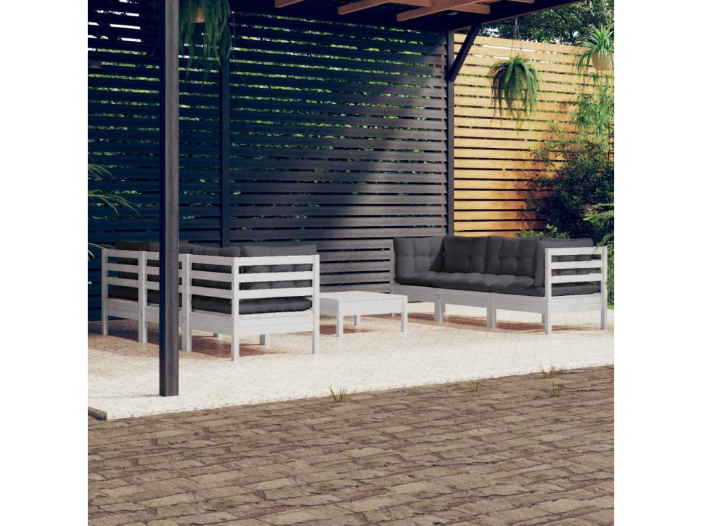 Salon de jardin 7 pcs avec coussins anthracite bois de pin KLFV06205