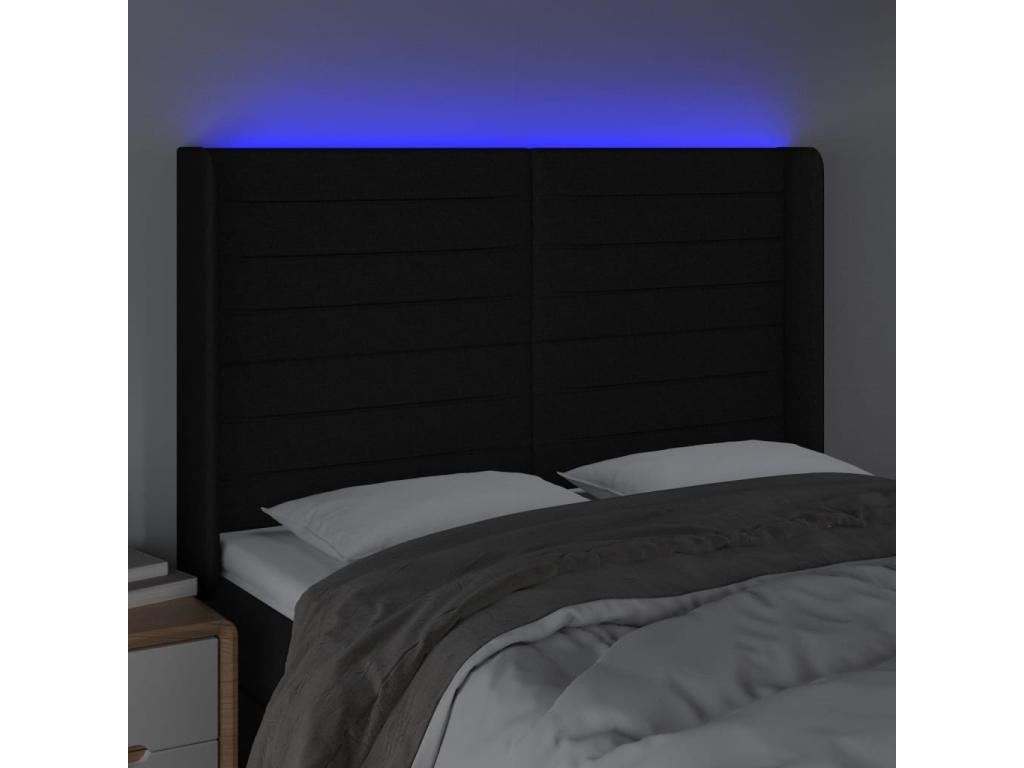 Tête de lit à LED Noir 147x16x118/128 cm Tissu JKXR53034